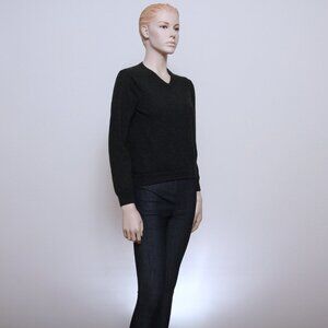 J. Crew 100% Merino Wool V Neck Sweater Black Women Size S